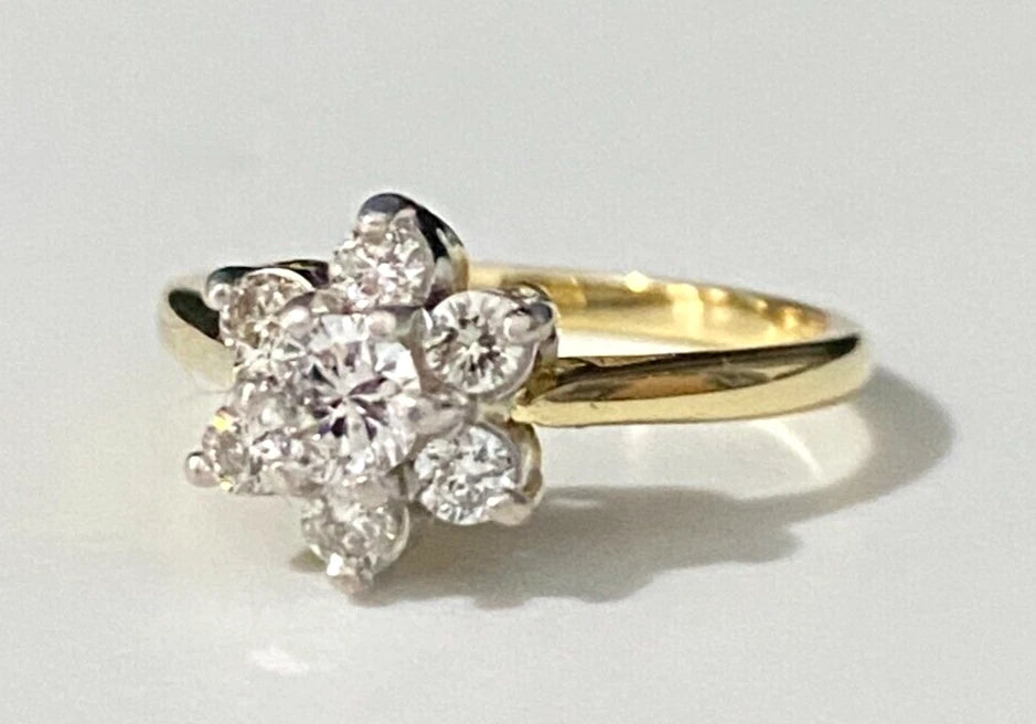 18K Yellow Gold & 0.50CT Diamond Cluster Ring Size L 1/2 - 5 7/8
