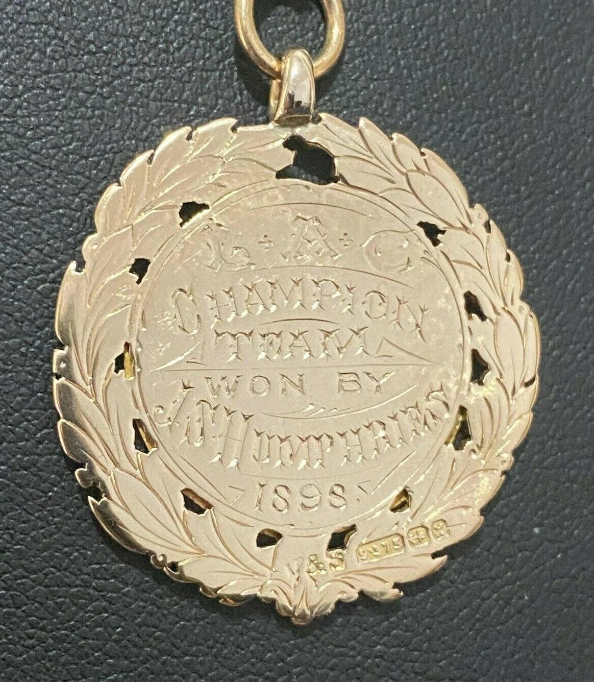 Victorian 9K Yellow Gold & Enamel Fob Medallion Medal C1897