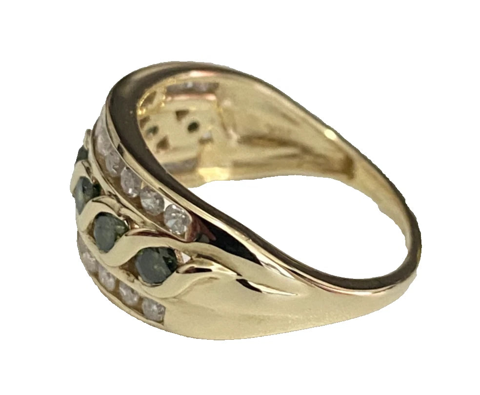 10K Yellow Gold 1.0CT Green & White Diamond Dress Ring Size L (US 5.75)