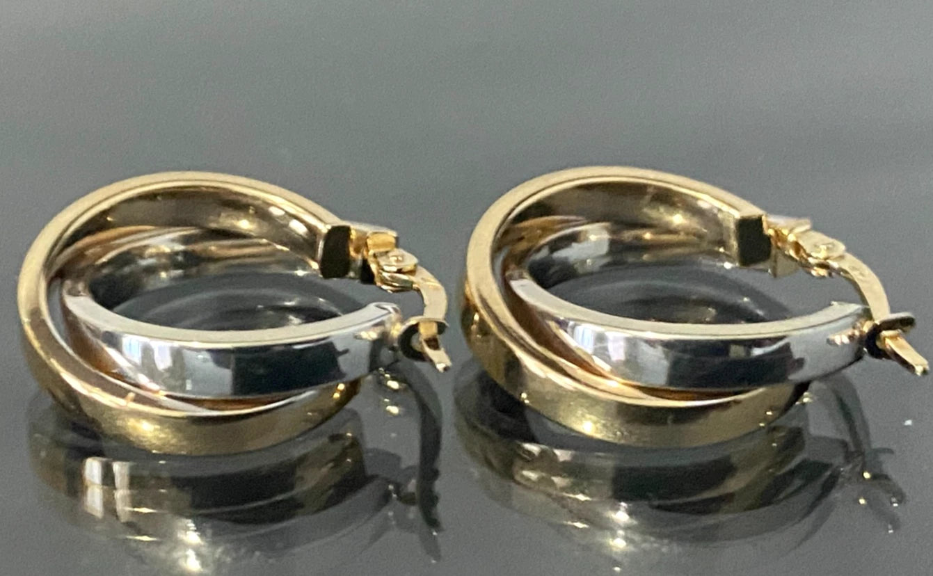 9K Two Tone Gold Double Hoop Earrings 21.0mm