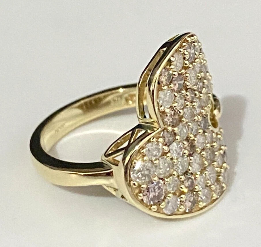 9K Yellow Gold &1.20CT Diamond Heart Shape Love Ring Size N - 6 1/2
