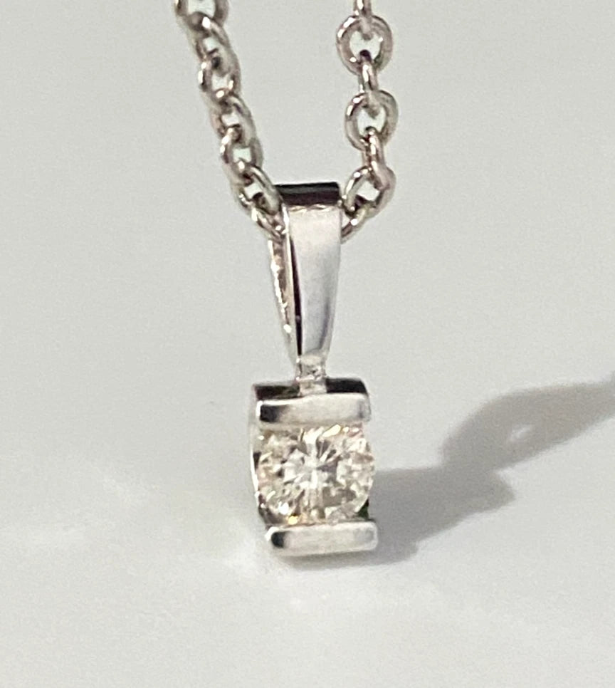 14K White Gold & 0.20CT Diamond Bar Set Single Stone Pendant