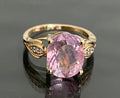 9K Yellow Gold Pink Fluorite & White Zircon Ring Size L (US 5.75)