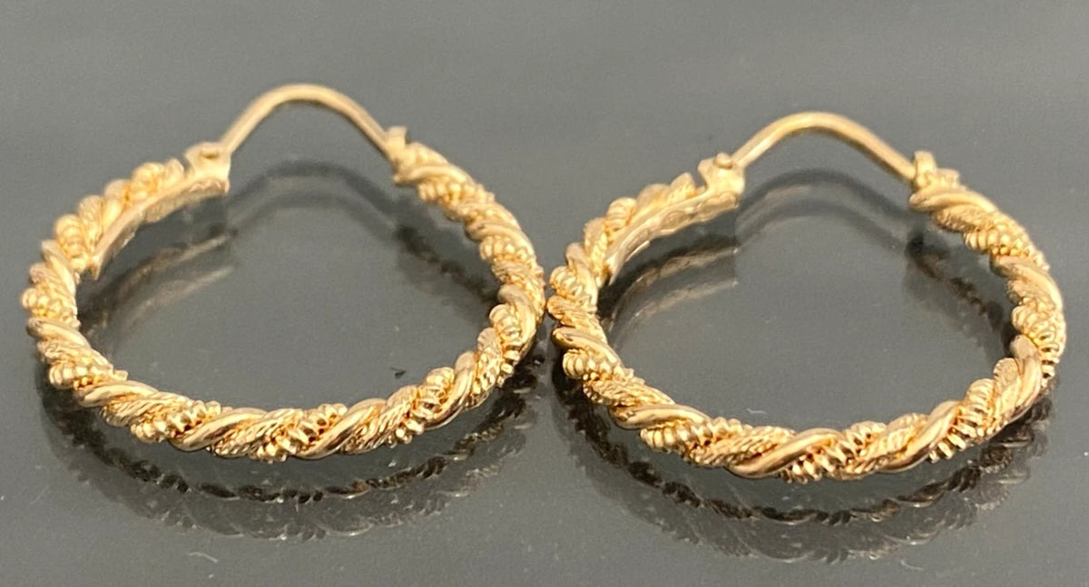 9CT Yellow Gold Twisted Rope Textured Hoop Earrings