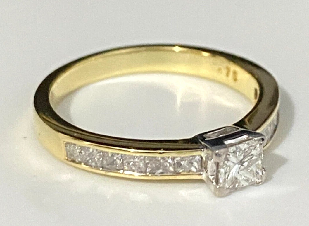 18K Yellow Gold & 0.75CT Diamond Engagement Ring Size M 1/2 - 6 1/4