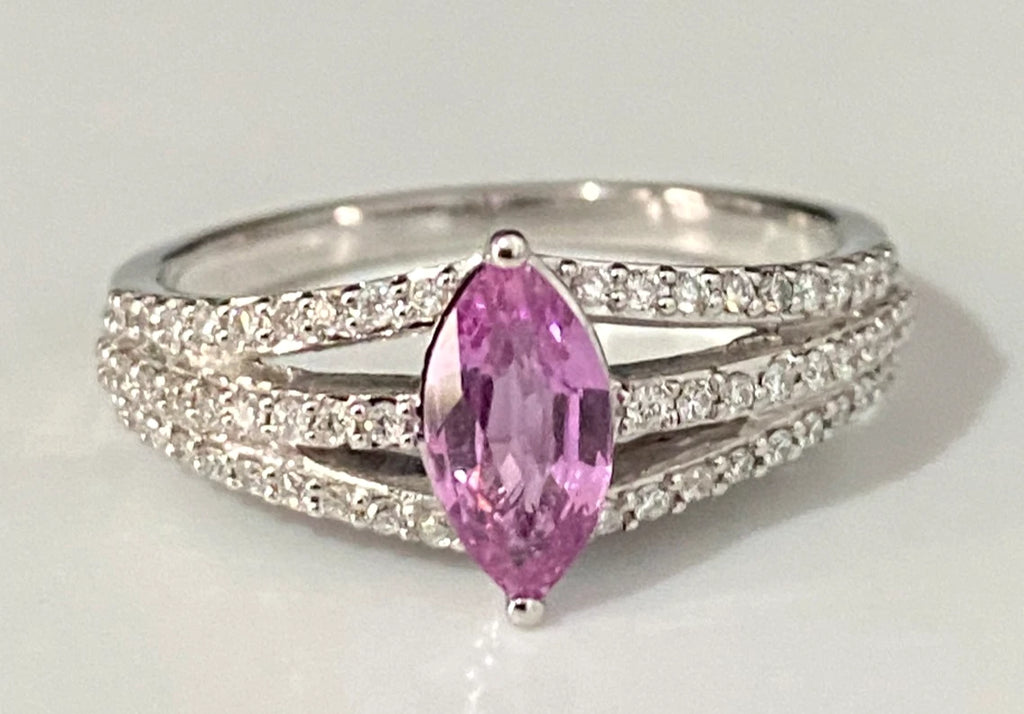 18K White Gold W/Pink Sapphire & Diamond Ring Size N 1/2 - 7