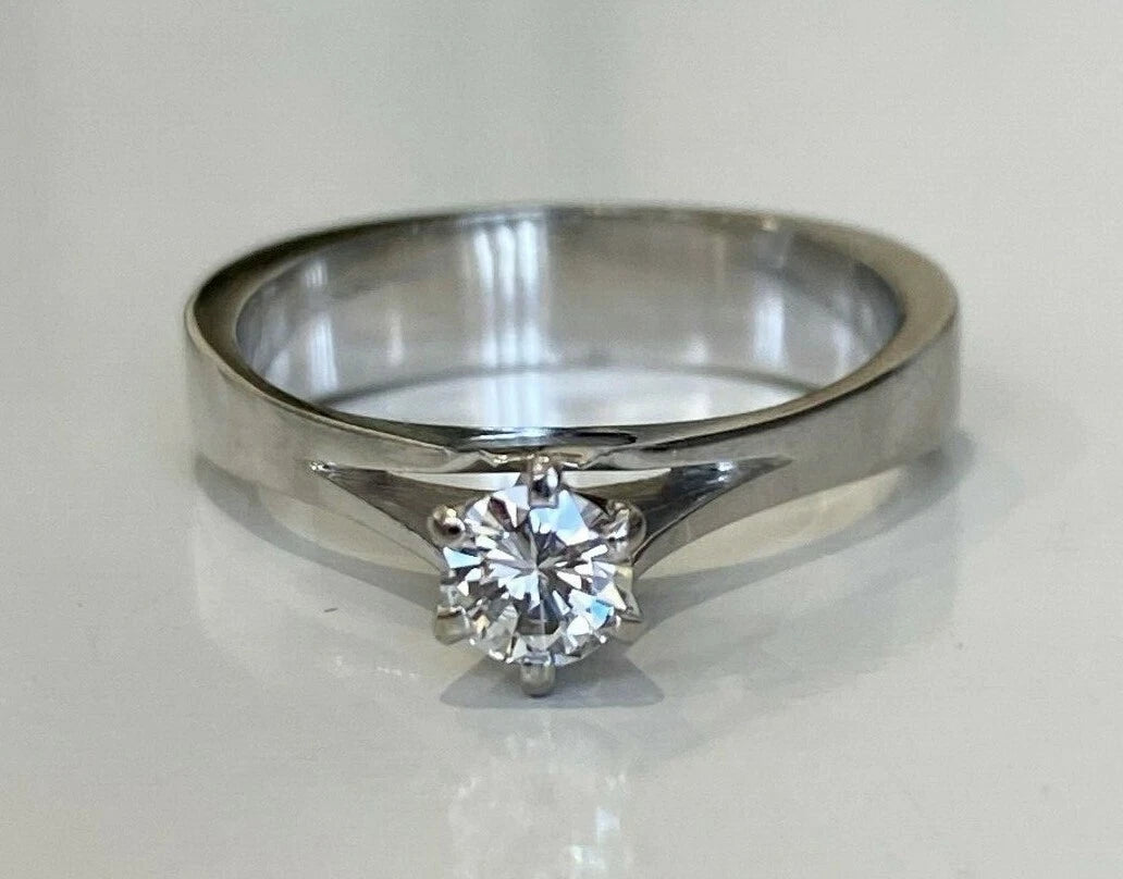 14K White Gold & 0.25CT Diamond High Set Solitaire Ring Size L 1/2 - 5 7/8