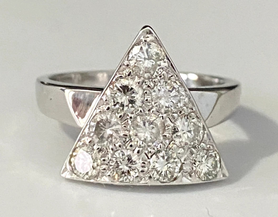18K White Gold & 0.75CT Diamond Triangle Ring Size M - 6 1/4