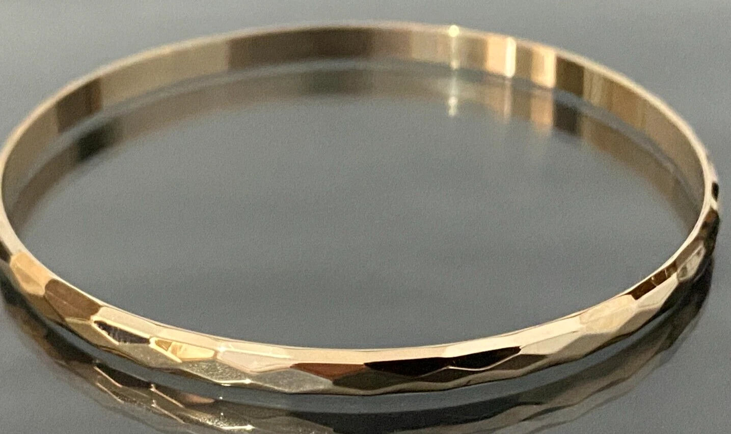 Vintage 14K Rose Gold Faceted Round Bangle 66mm