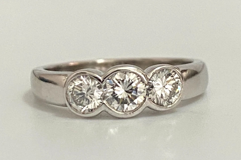950 Palladium & 0.60CT Diamond 3 Stone Bezel Set Ring - Size I (US 4.5)
