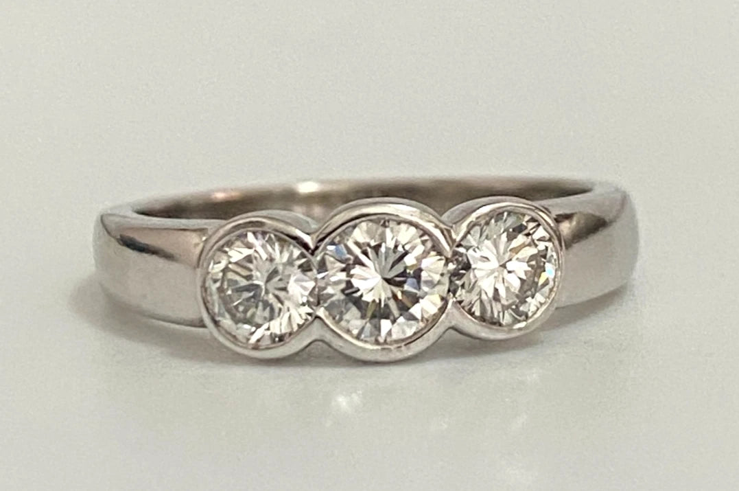 950 Palladium & 0.60CT Diamond 3 Stone Bezel Set Ring - Size I (US 4.5)
