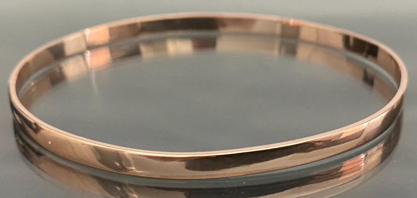 9K Rose Gold Solid Oval Plain Bangle 65mm