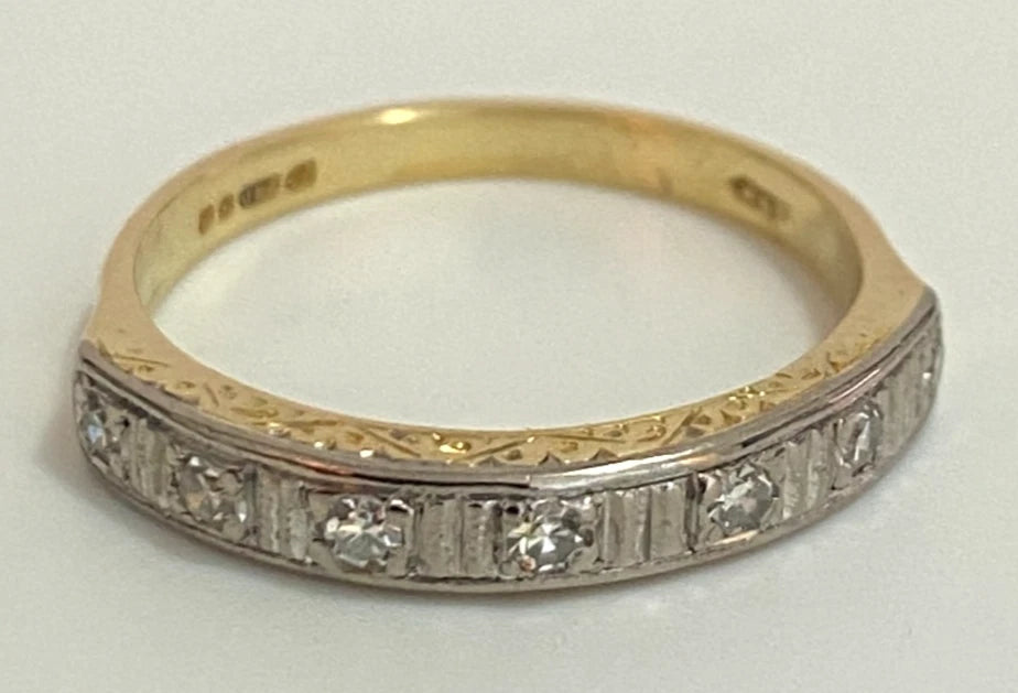 Vintage 18K Yellow Gold Diamond Eternity Engraved Ring - Size L (US 5.75)