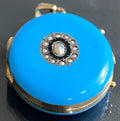 Victorian 9K Yellow Gold Pearl & Blue Enamel Photo Locket Pendant 32mm High