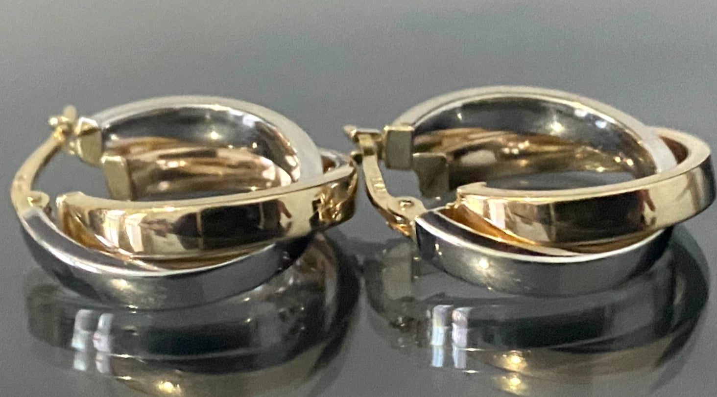 9K Two Tone Gold Double Hoop Earrings 21.0mm