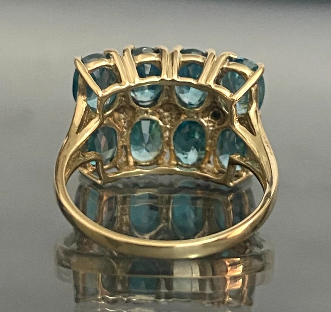 Ring File Measurement 9K Yellow Gold Natural Blue Zircon & Diamond Statement Ring Size L (US ...