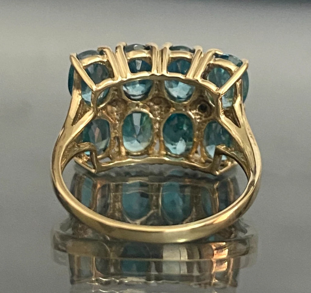 9K Yellow Gold Natural Blue Zircon & Diamond Statement Ring Size L (US 5.75)