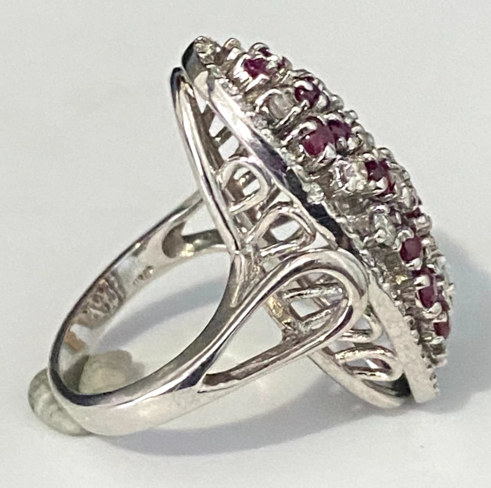 18K White Gold W/ Ruby & 1.0CT Diamond Cocktail Ring Size I - 4 1/2