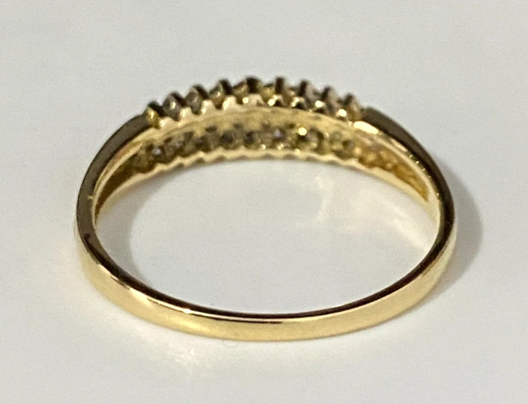 18K Yellow Gold & Diamond Two Row Band Ring Size P - 7 3/4