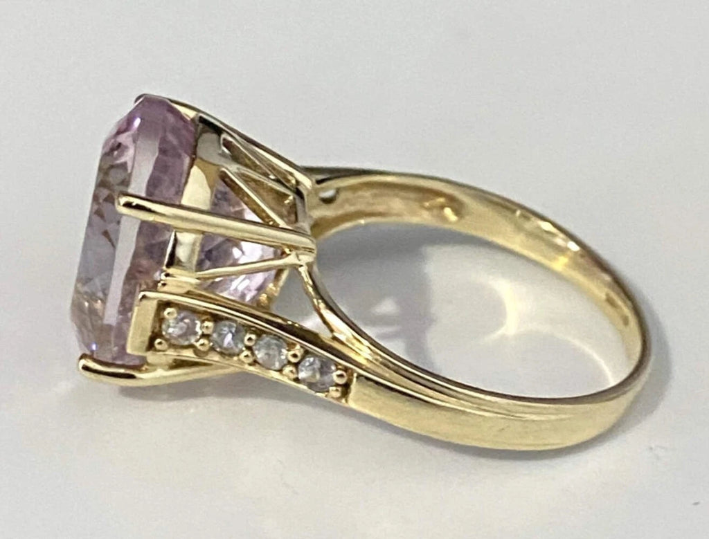 9K Yellow Gold With 10.0CT Pink Kunzite Ring Size N 1/2 (US 7)