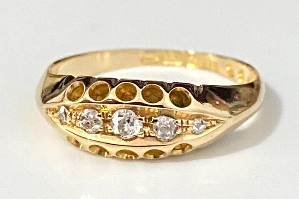 Edwardian 18K Yellow Gold & Diamond Ring C1912 Size N 1/2 - 6 3/4