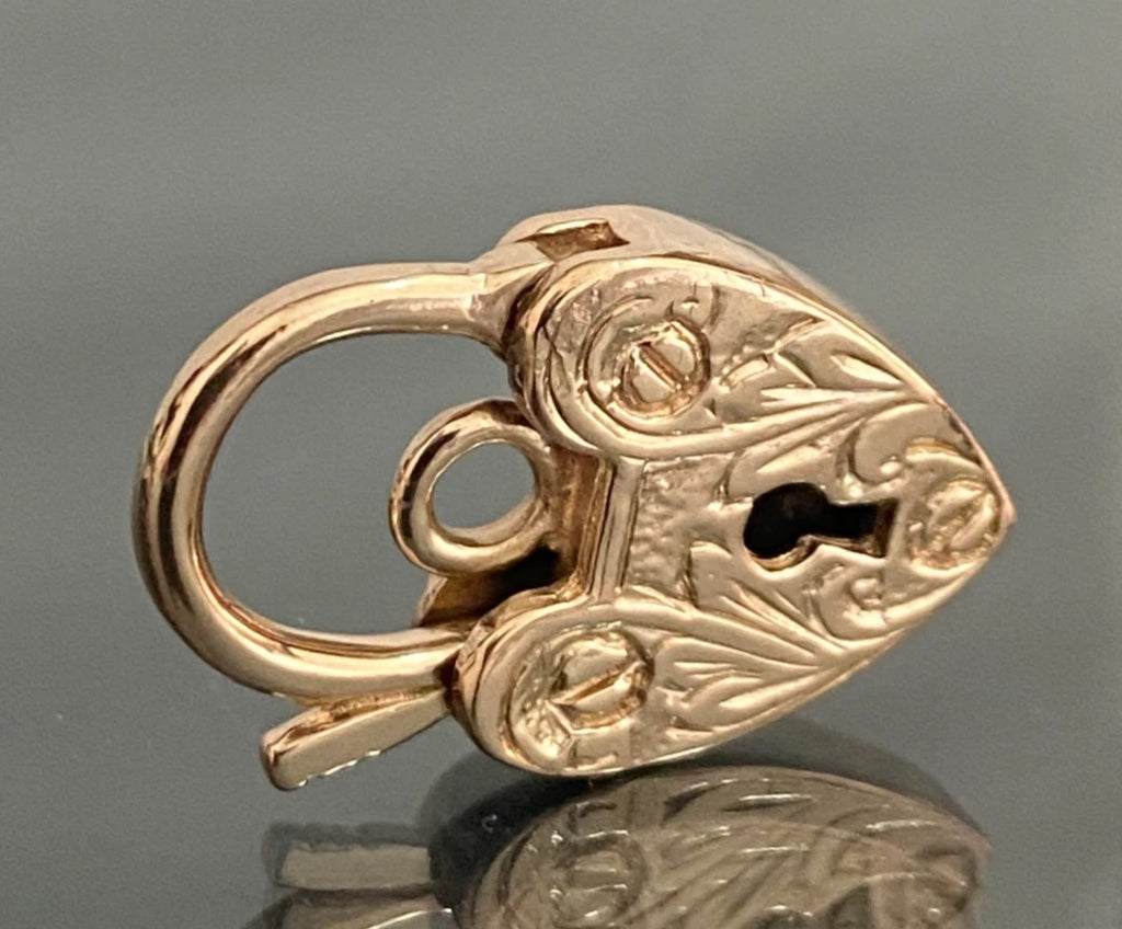Vintage 9K Rose Gold Heart Engraved Padlock Clasp / pendant