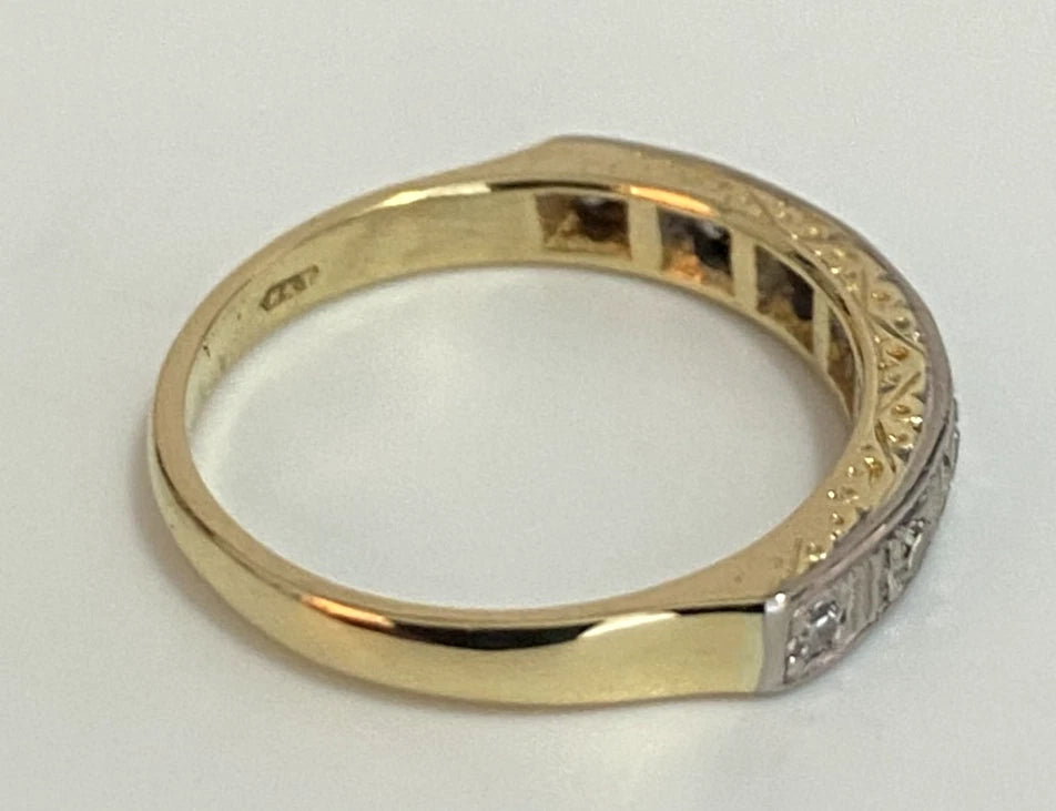 Vintage 18K Yellow Gold Diamond Eternity Engraved Ring - Size L (US 5.75)