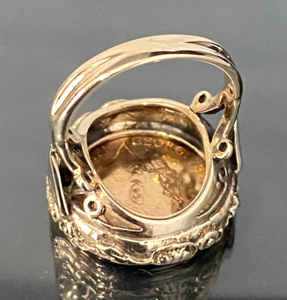 22K Gold Half Sovereign Coin C1914 in 9K Gold Ring Size O 1/2 - 7 1/2