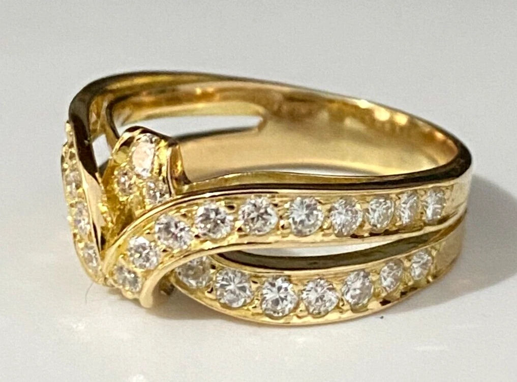 18K Yellow Gold & 1.10CT Diamond Crossover Ring Size Q - 8