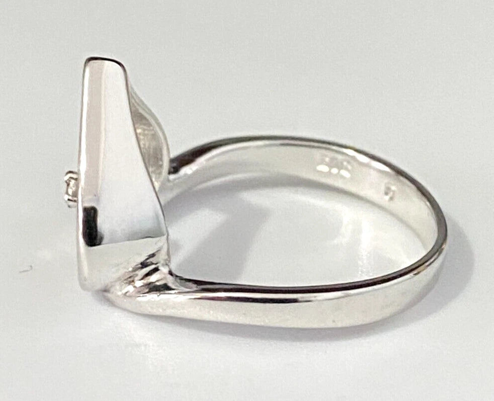 14K White Gold & Diamond Openwork Heart Shape Ring Size O 1/2 - 7 1/4