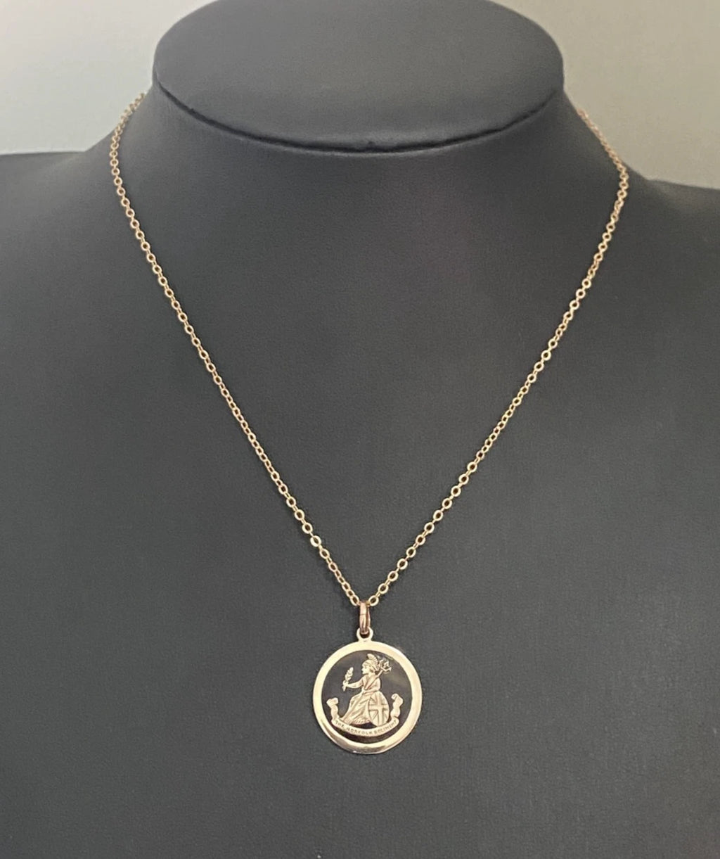 Antique WWI 9ct Rose Gold Norfolk Regiment Tortoiseshell Pendant – Circa 1914