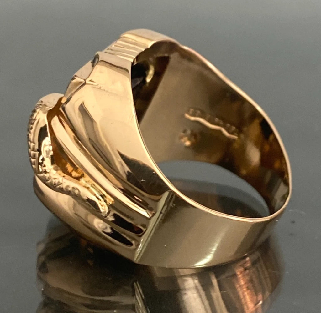 Vintage 18K Solid Yellow Gold Diamond & Black Onyx Serpent Men's Ring - Size R