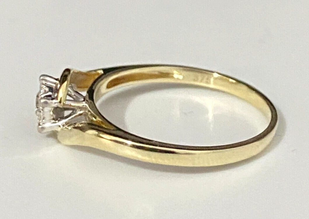 9K Yellow Gold & Diamond Bypass Engagement Ring Size M - 6