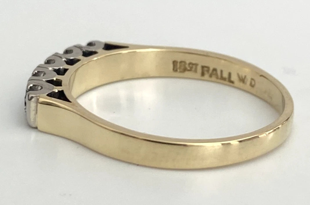 18K Yellow Gold & Palladium Five Stone Diamond Ring - Size R (US 8.75) 12849