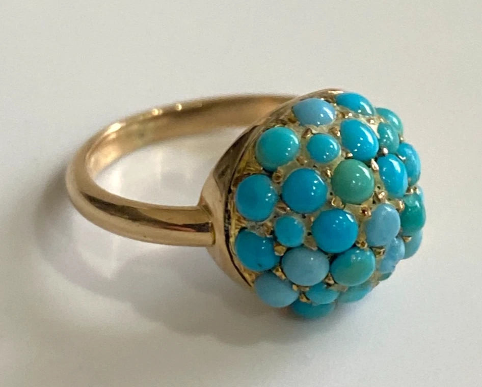 Antique 15ct Yellow Gold Turquoise domed cluster Ring Size J (US 4.75)