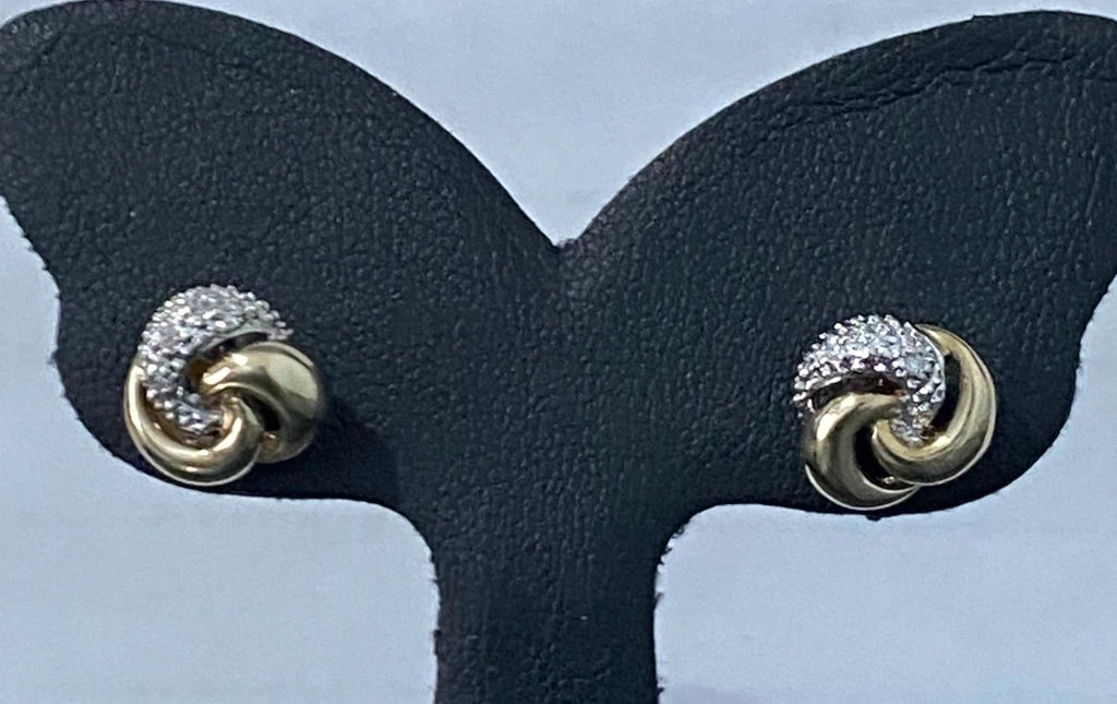 9K Yellow Gold & Diamond Knot Stud Earrings