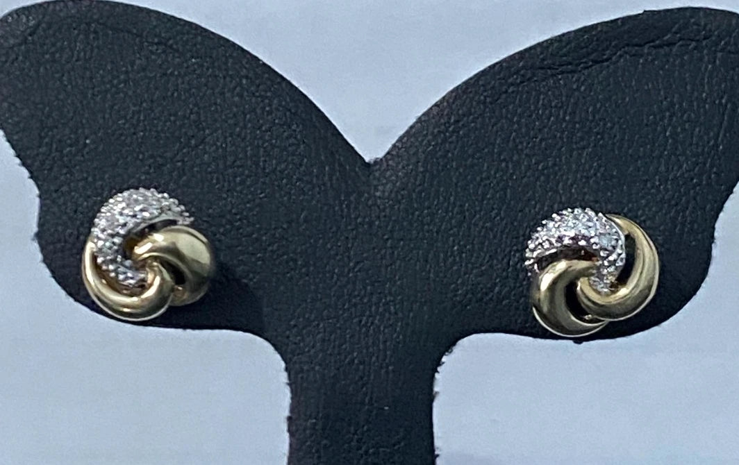 9K Yellow Gold & Diamond Knot Stud Earrings