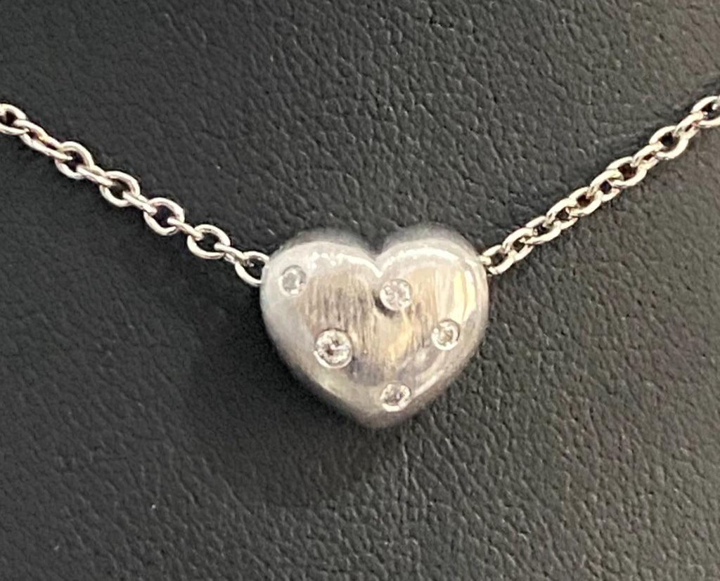 9K White Gold & Cubic Zirconia Flush Set Heart Pendant