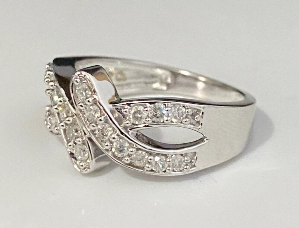 9K White Gold & 0.42CT Diamond Crossover Ring Size N 1/2 - 6 3/4