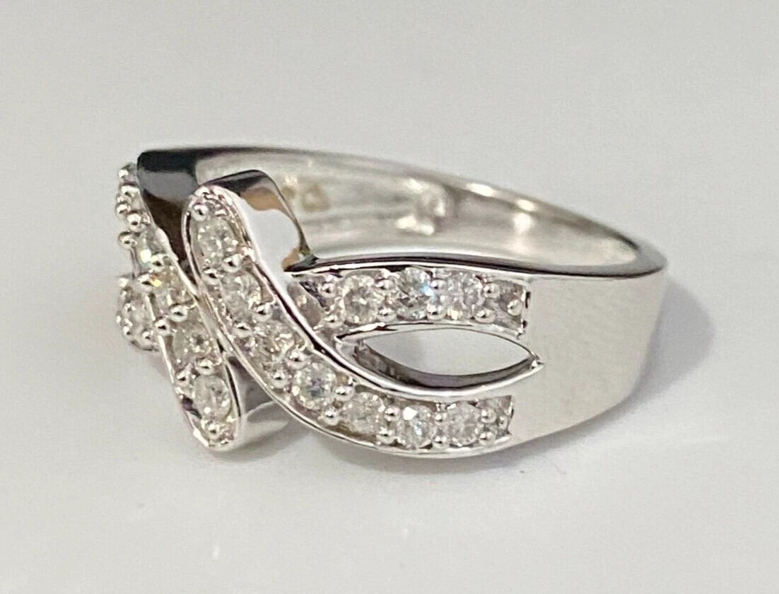 9K White Gold & 0.42CT Diamond Crossover Ring Size N 1/2 - 6 3/4