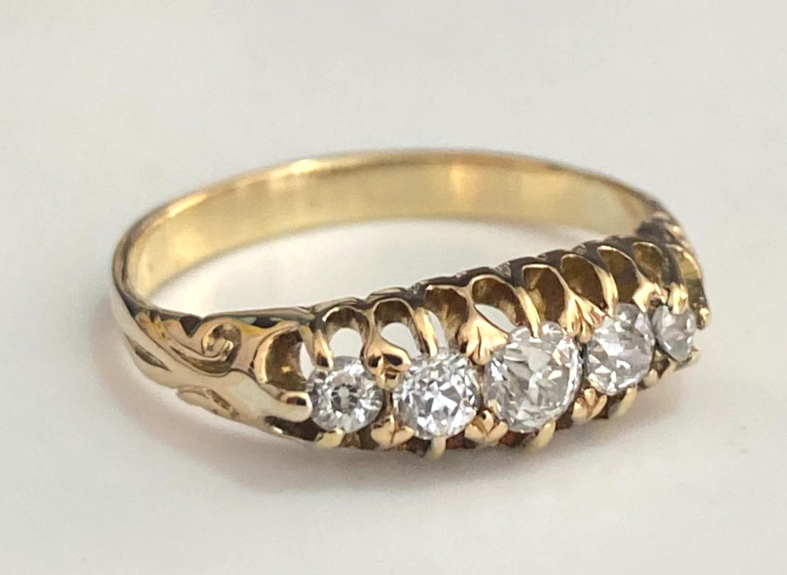 Antique 18K Yellow Gold W/ 0.50CT Diamond Five Stone Ring Size O (US 7.25)
