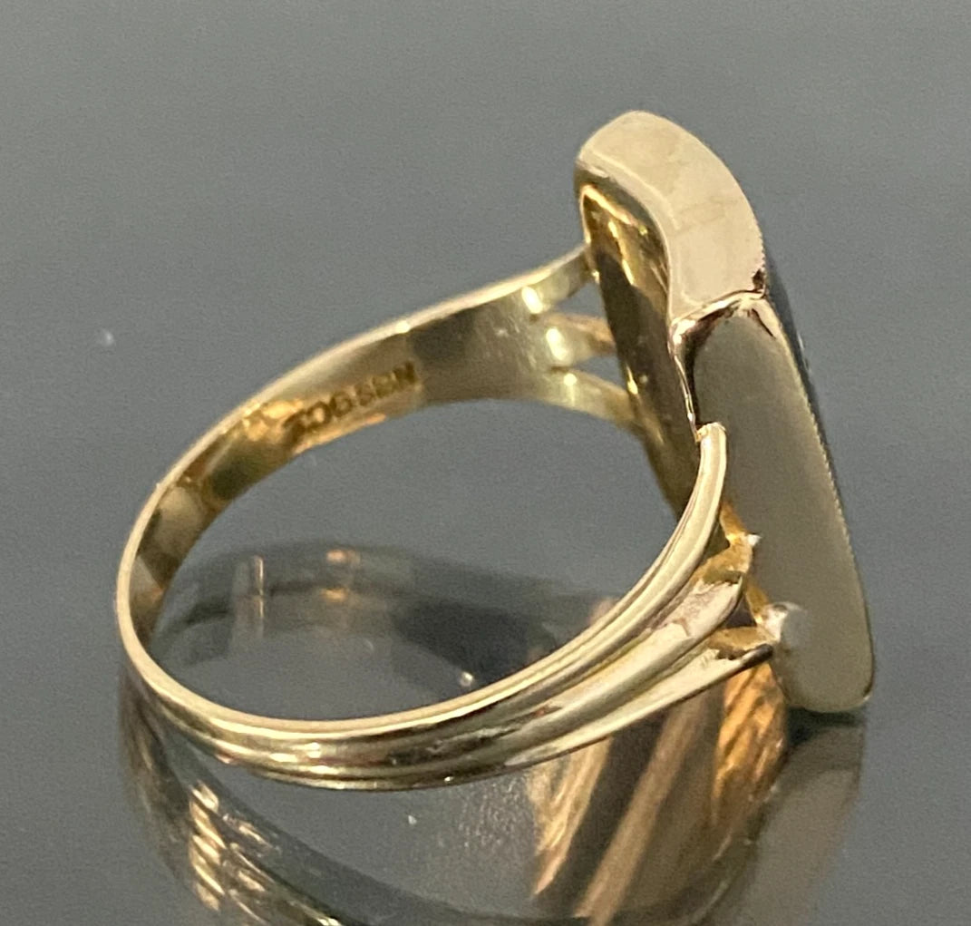 Antique 9K Yellow Gold & Onyx " J " Letter Initial Ring Size P - 7 3/4