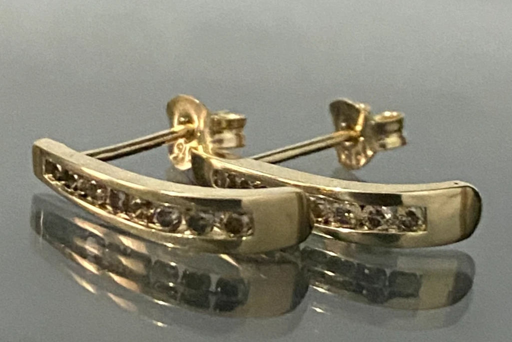 9K yellow Gold & Brown Diamond Chennel Set Stud Earrings