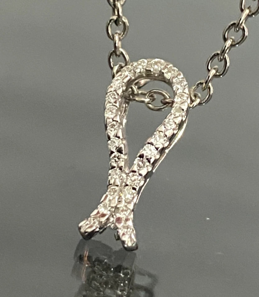 18K White Gold Brilliant Diamond Ribbon Pendant - 15mm