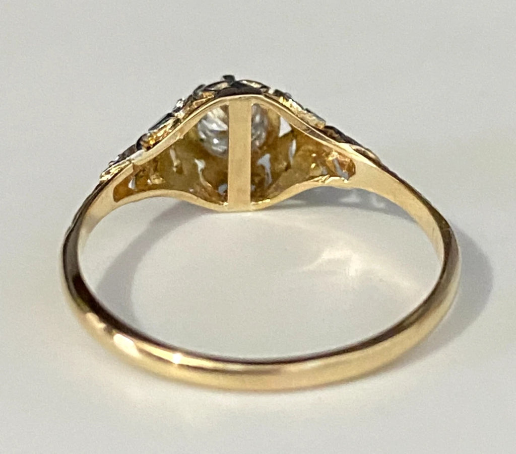 18K Yellow Gold & Platinum 0.25CT Diamond Filigree Ring Size Q 1/2 - 8 5/8