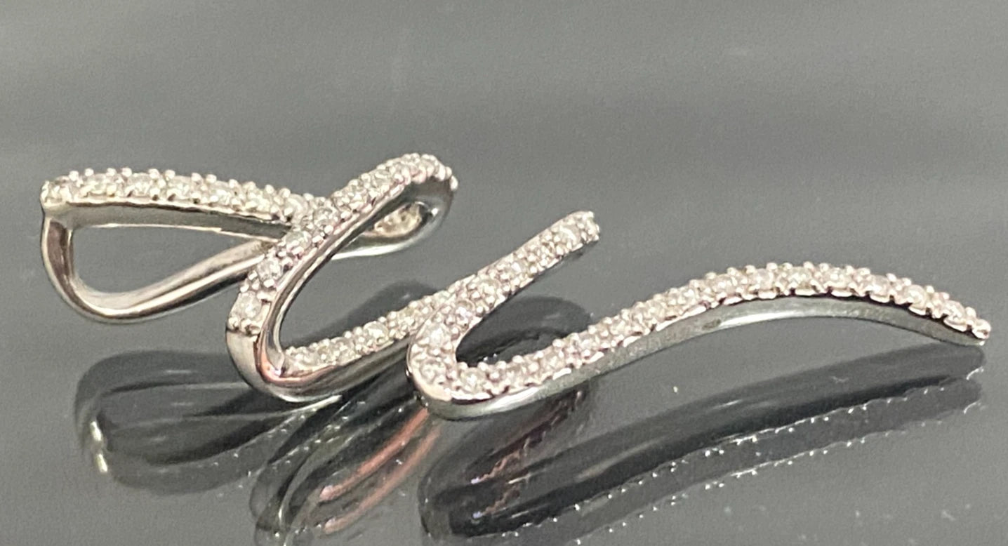9K White Gold & 0.25CT Diamond Swirl Drop Pendant 36mm