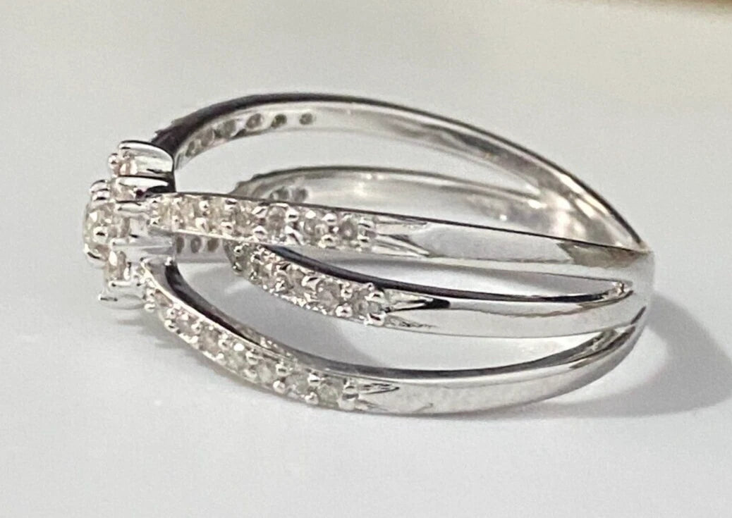 18K White Gold & 0.50CT Diamond Openwork Cluster Ring Size L - 5 1/2