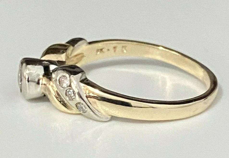 9K Yellow Gold & 0.20CT Diamond Solitaire with Accents Ring Size P 1/2 - 7 3/4