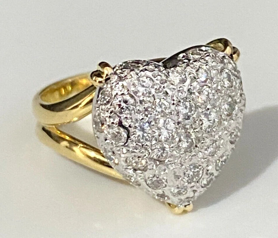 18K Yellow Gold & 0.75CT Diamond Heart Ring Size J 1/2 - 5