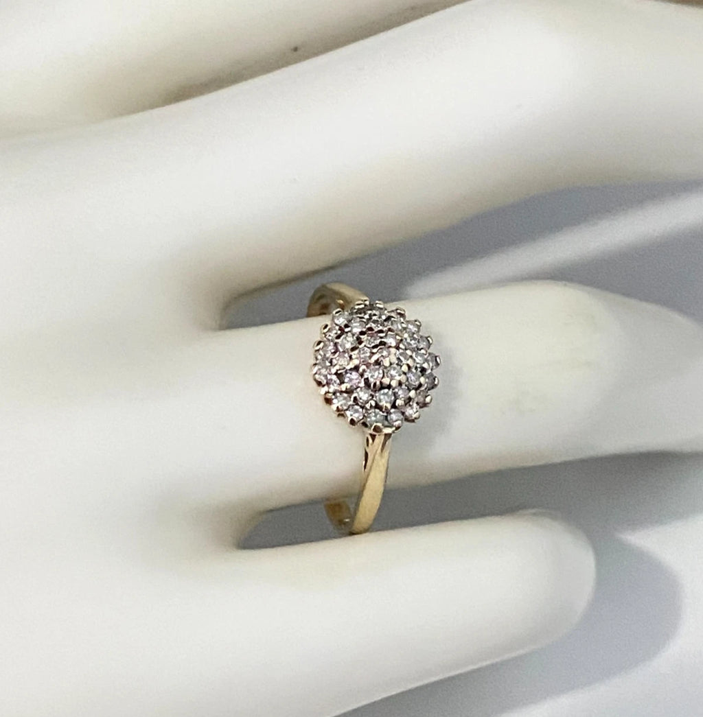 9K Yellow Gold & 0.25CT Diamond Cluster Ring Size N (US 6.75)